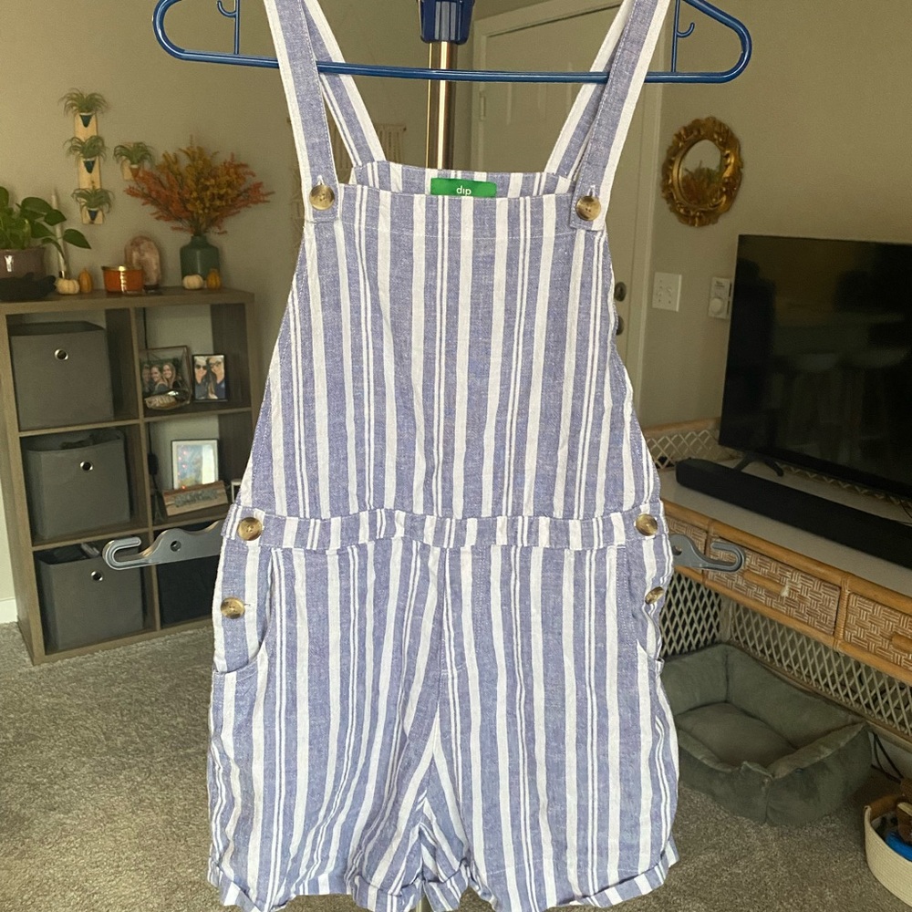 Linen blue and white striped romper